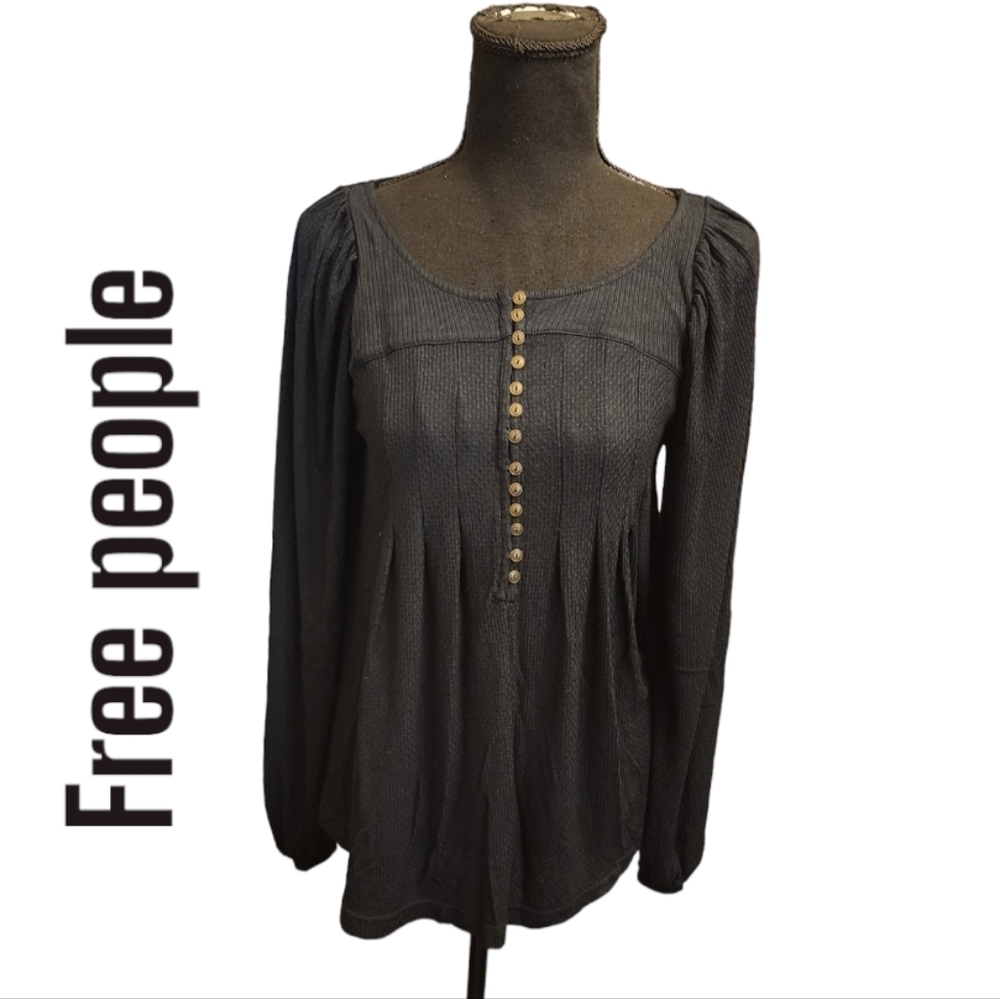 Free people knit Devon peasant top black size xs